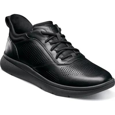 Florsheim Fleet Perforated Toe Elastic Lace Trainer In Black Smooth