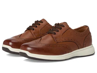 Florsheim Great Lakes Wing Tip Ox Jr. (toddler/little Kid/big Kid) Boy's Shoes Cognac Milled Leather/white Sol In Brown