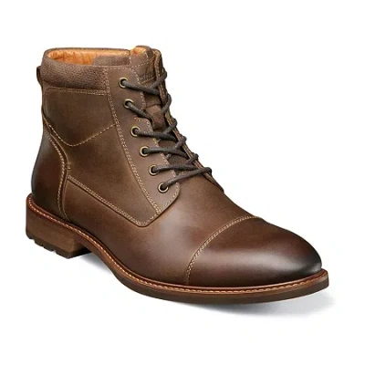 Florsheim Mens Chalet Cap Toe Stacked Heel Lace Up Boots In Brown