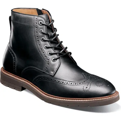 Florsheim Redford Leather Wingtip Lace Up Boot In Black
