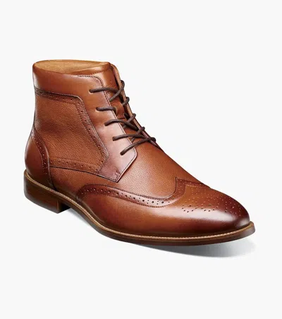 Florsheim Rucci Dress Boots Men's Cognac Leather Lace Up Wingtip Zogg1273 In Brown