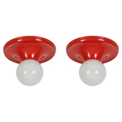 Pre-owned Flos Castiglioni Pair Of Red "light Ball" Wall Or Ceiling Lamps, By , Italy 1970s