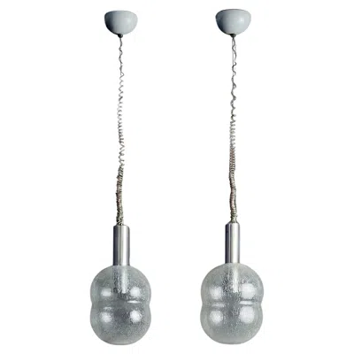 Pre-owned Flos Pair Of Bilobo Glass Pendant For  By Afra & Tobia Scarpa Italy 1960s In Transparent