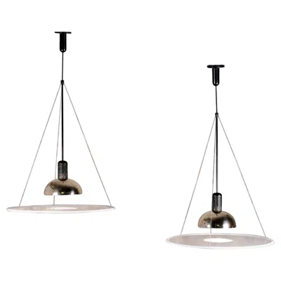 Pre-owned Flos Pair Of Frisbi 850 Pendant Lights By Achille Castiglioni For , 1970s In Transparent