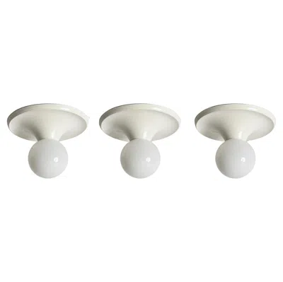 Pre-owned Flos Set Of 3 Large White Light Balls, Wall Or Ceiling Lamps By , Italy 1960