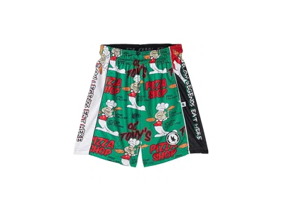 Flow Society Boys Pizza Shop Shorts (little Kid/big Kid) Boy's Shorts Green : Sm (big Kid), Polyester In Multi