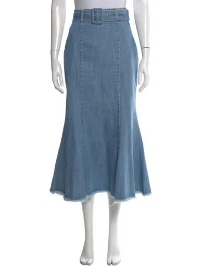 Pre-owned Flow The Label Raw-edge Trim Midi Length Skirt In Blue