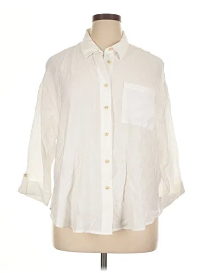 Pre-owned Flower & Feather 3/4 Sleeve Button Down Shirt In White
