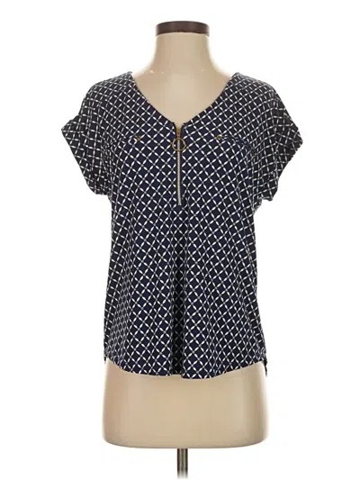 Pre-owned Flower & Feather Short Sleeve Blouse In Blue