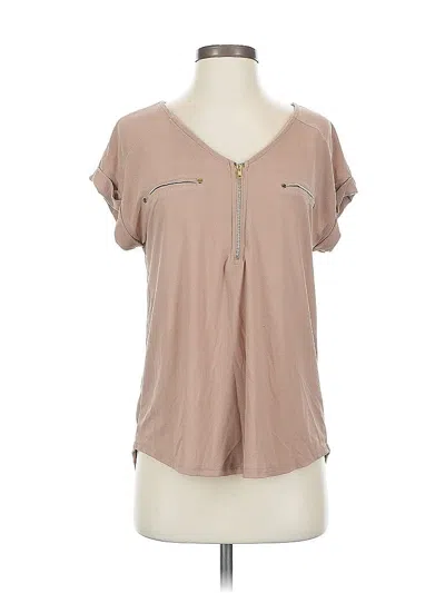 Pre-owned Flower & Feather Short Sleeve Blouse In Brown