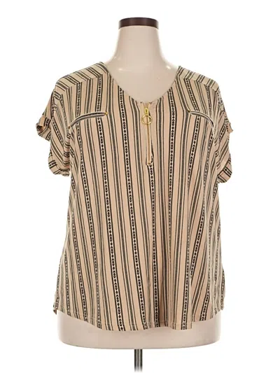 Pre-owned Flower & Feather Short Sleeve Blouse In Brown