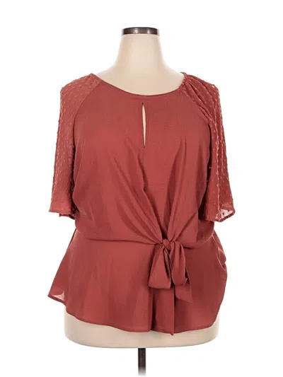 Pre-owned Flower & Feather Short Sleeve Blouse In Burgundy
