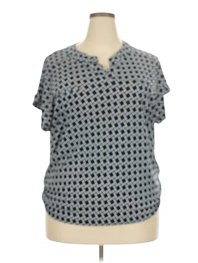 Pre-owned Flower & Feather Short Sleeve Blouse In Gray