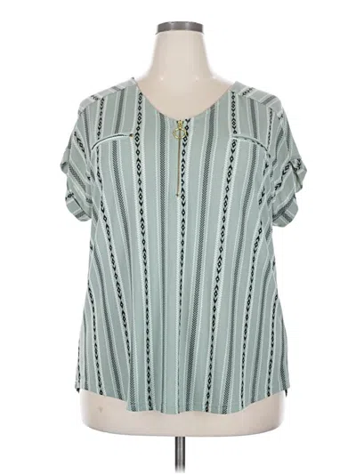 Pre-owned Flower & Feather Short Sleeve Blouse In Green