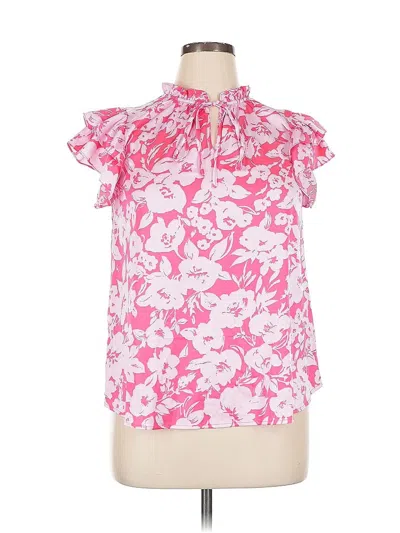 Pre-owned Flower & Feather Short Sleeve Blouse In Pink