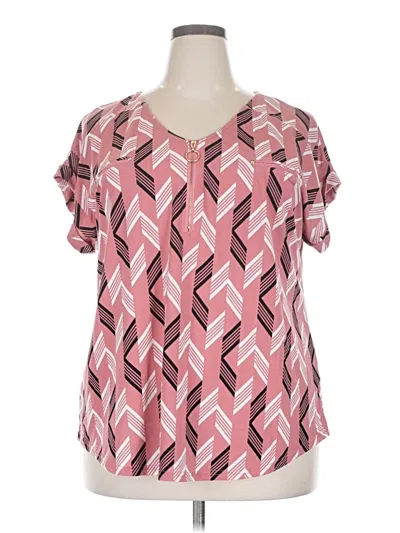 Pre-owned Flower & Feather Short Sleeve Blouse In Pink
