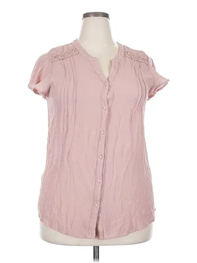 Pre-owned Flower & Feather Short Sleeve Blouse In Pink