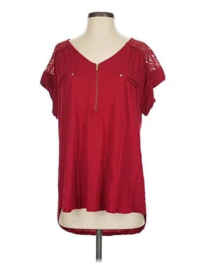 Pre-owned Flower & Feather Short Sleeve Blouse In Red