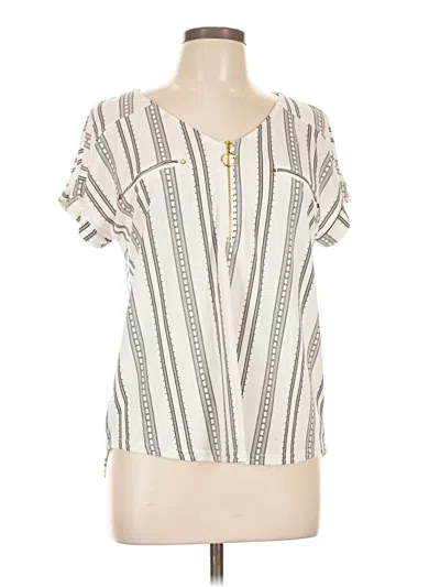 Pre-owned Flower & Feather Short Sleeve Blouse In White