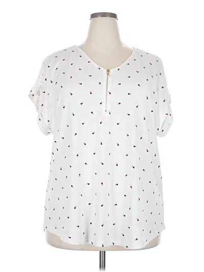 Pre-owned Flower & Feather Short Sleeve Blouse In White
