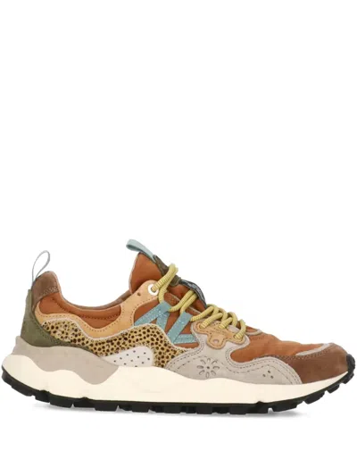 Flower Montain Leather Panelled Trainers In Brown