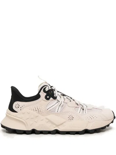 Flower Montain Tiger Hill Flower-embellished Triangle-pattern Sneakers In Neutral