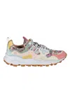 Flower Mountain Yamano 3 Sneakers In Suede And Floral-print Technical Fabric In Rosa/beige