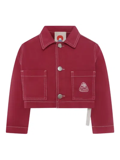 Flower Mountain Kids' Cropped Denim Jacket In Pink