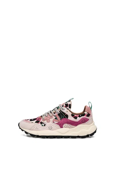 Flower Mountain Dynamic Pink And Cream Suede Sneakers In Multi