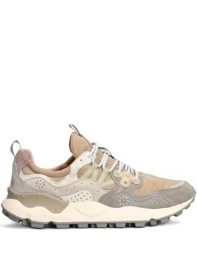 Flower Mountain Floral Appliqué Panelled Trainers In Brown