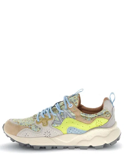 Flower Mountain Floral-patterned Sneakers With Suede Overlays And Chunky Sole In Multi