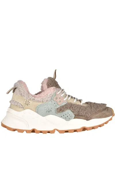 Flower Mountain Kotetsu Suede And Teddy Sneakers In Dove-grey