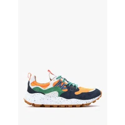 FLOWER MOUNTAIN MENS YAMANO 3 SUEDE/NYLON TRAINERS IN NAVY ORANGE GREEN
