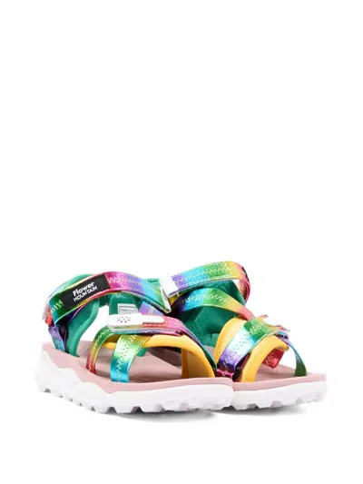 Flower Mountain Kids' Metallic Rainbow-print Sandals In Green