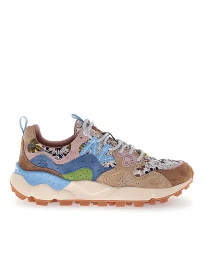 Flower Mountain Mixed Material Sneakers With Floral Patterns In Multi