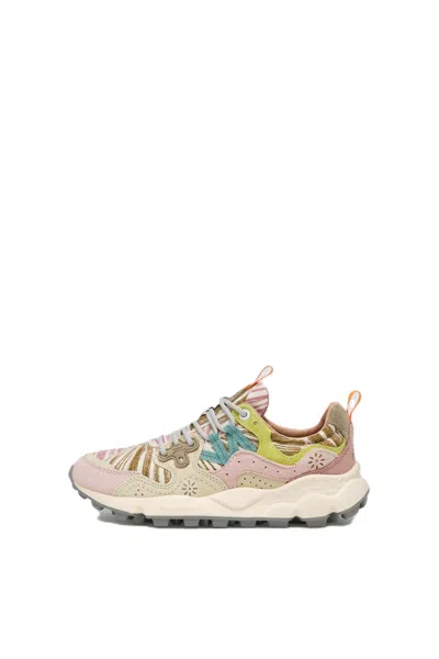 Flower Mountain Multi-textured Sneakers With Floral And Striped Accents