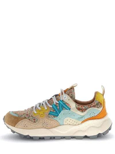 Flower Mountain Multi-textured Sneakers With Floral Panels And Chunky Sole