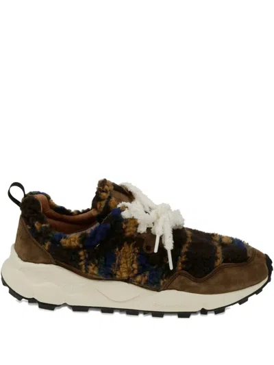 Flower Mountain Pampas Suede Artificial Fur Sneakers In Brown