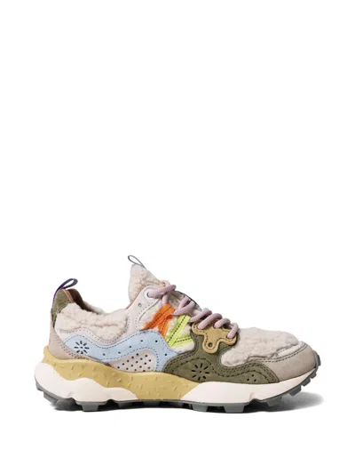 Flower Mountain Kids' Shearling Panelled Sneakers In Neutral