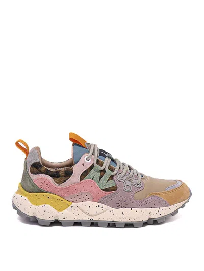 Flower Mountain Yamano 3 Pink And Yellow Suede And Nylon Sneakers In Multi