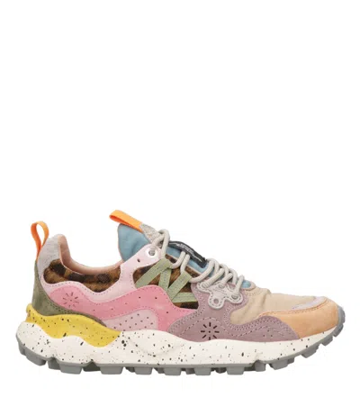 Flower Mountain Yamano 3 Pink And Yellow Suede And Nylon Sneakers In Multi