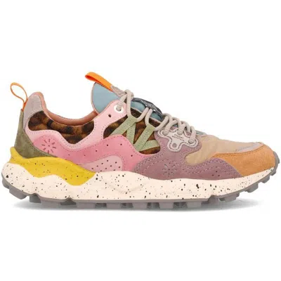 Flower Mountain Yamano 3 Pink And Yellow Suede And Nylon Sneakers In Multi