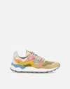 Flower Mountain Yamano In Beige Suede And Olive Green Fabric Sneakers In Multi