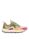 Flower Mountain Yamano 3 Natural And Dark Green Suede And Teddy Bear Sneakers In Pink