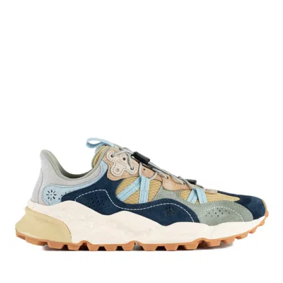 Flower Mountain Tiger Hill Man Sneakers In And Suede And Fabric Beige And Blue In Multicolor
