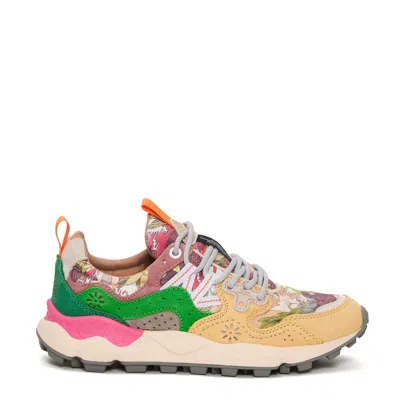 Flower Mountain Vibrant Floral Design Sneakers With Trekking Laces And Lightweight Sole In Brown