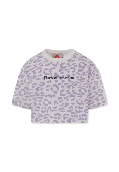 FLOWER MOUNTAIN WHITE CROP T-SHIRT FOR GIRL WITH LOGO
