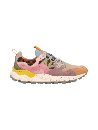 Flower Mountain Yamano 3 Pink And Yellow Suede And Nylon Sneakers In Multi