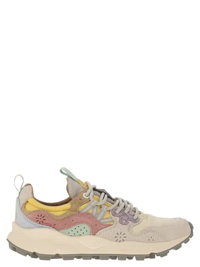 Flower Mountain Yamano 3 - Sneakers In Suede And Technical Fabric In Beige/pink