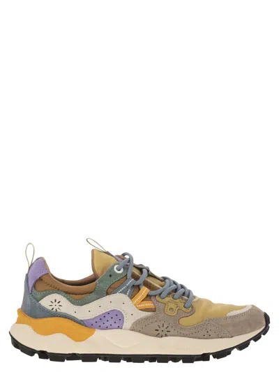 Flower Mountain Yamano 3 - Sneakers In Suede And Technical Fabric In Brown/mustard